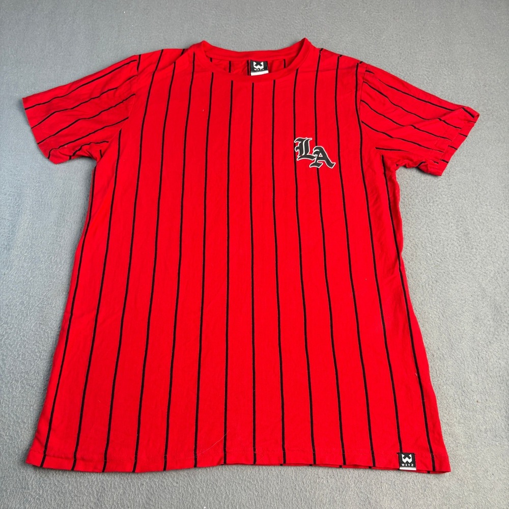 WXYZ MFG CO Mens Red Black Pinstripe LA Logo Graphic T-Shirt Streetwear